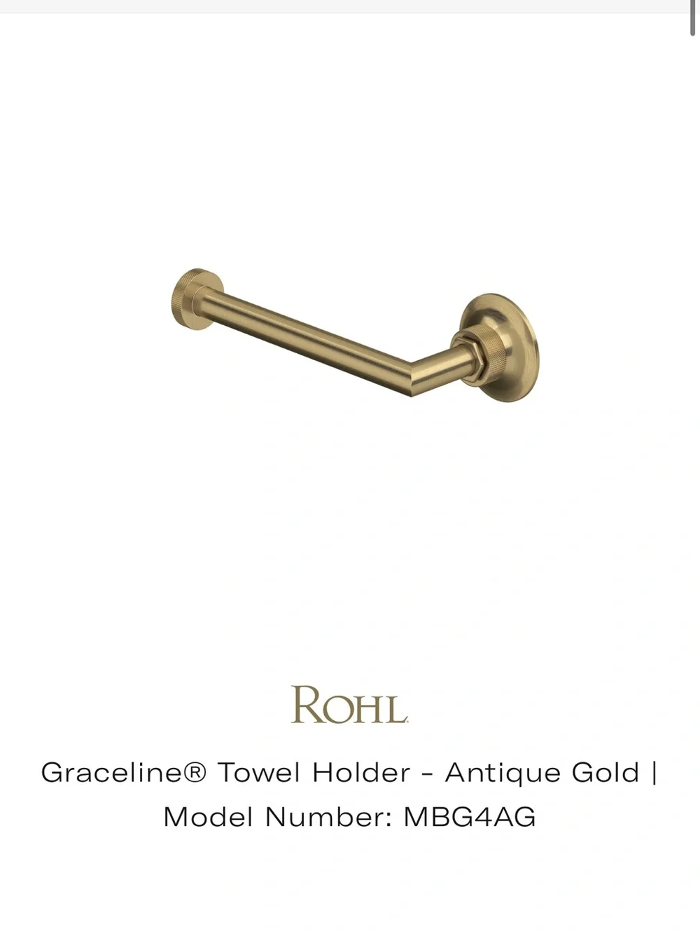 Rohl Michael Berman Graceline Towel Holder 8” Model MBG4AG Antique Gold NWOB